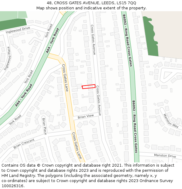48, CROSS GATES AVENUE, LEEDS, LS15 7QQ: Location map and indicative extent of plot