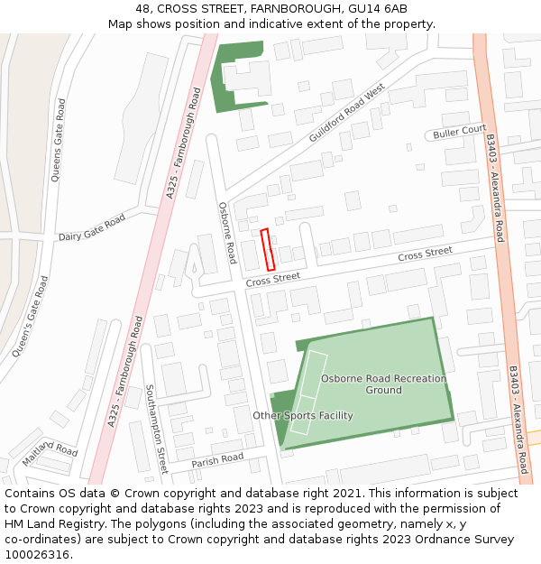 48, CROSS STREET, FARNBOROUGH, GU14 6AB: Location map and indicative extent of plot