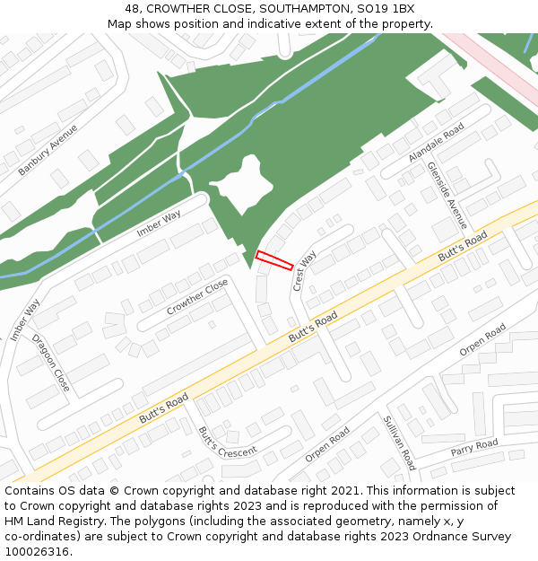 48, CROWTHER CLOSE, SOUTHAMPTON, SO19 1BX: Location map and indicative extent of plot
