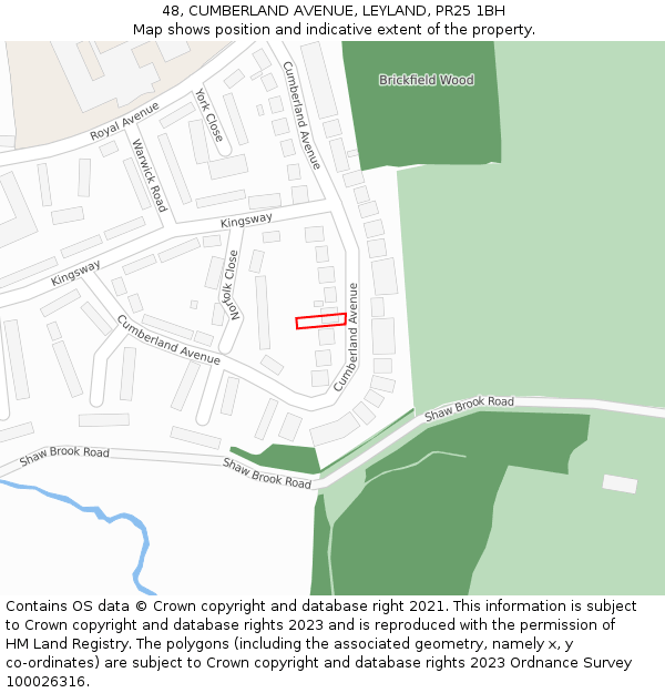 48, CUMBERLAND AVENUE, LEYLAND, PR25 1BH: Location map and indicative extent of plot