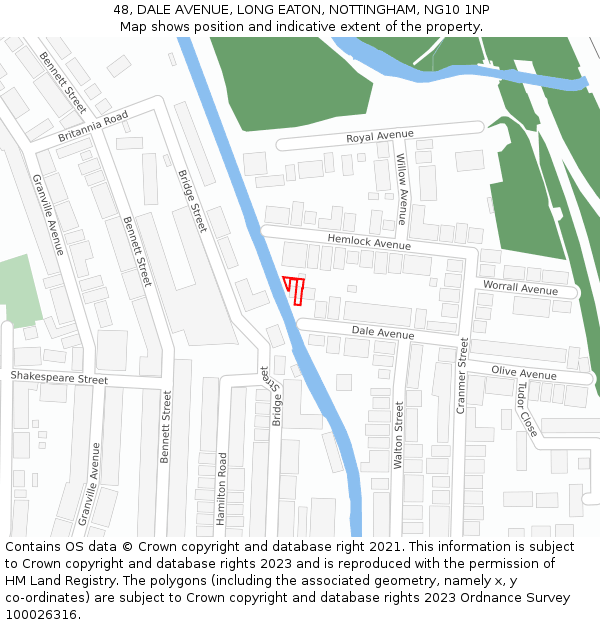 48, DALE AVENUE, LONG EATON, NOTTINGHAM, NG10 1NP: Location map and indicative extent of plot