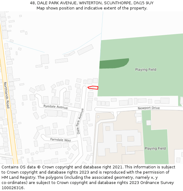 48, DALE PARK AVENUE, WINTERTON, SCUNTHORPE, DN15 9UY: Location map and indicative extent of plot