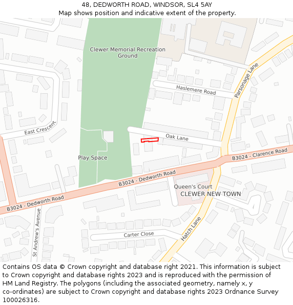 48, DEDWORTH ROAD, WINDSOR, SL4 5AY: Location map and indicative extent of plot