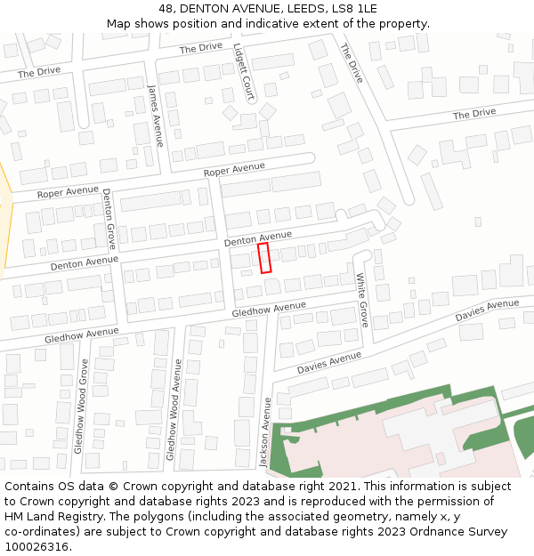 48, DENTON AVENUE, LEEDS, LS8 1LE: Location map and indicative extent of plot