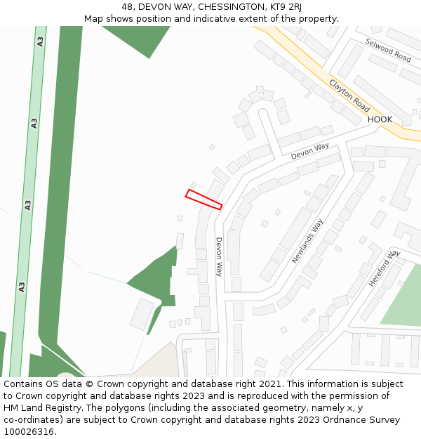 48, DEVON WAY, CHESSINGTON, KT9 2RJ: Location map and indicative extent of plot
