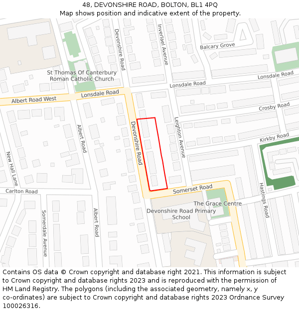 48, DEVONSHIRE ROAD, BOLTON, BL1 4PQ: Location map and indicative extent of plot