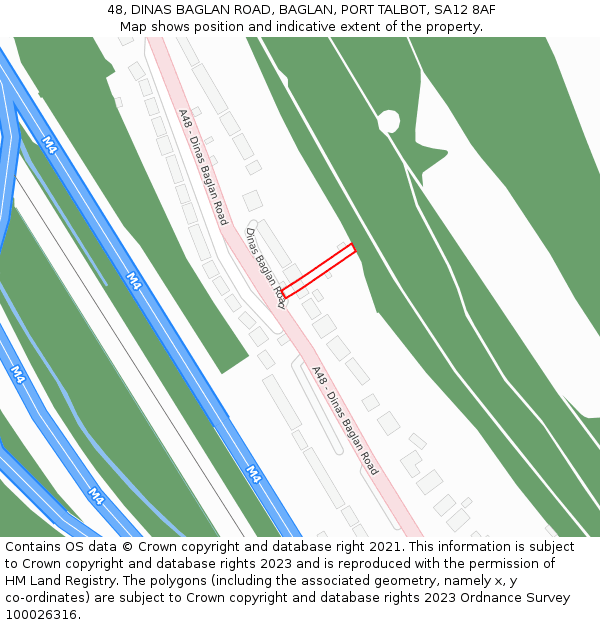 48, DINAS BAGLAN ROAD, BAGLAN, PORT TALBOT, SA12 8AF: Location map and indicative extent of plot