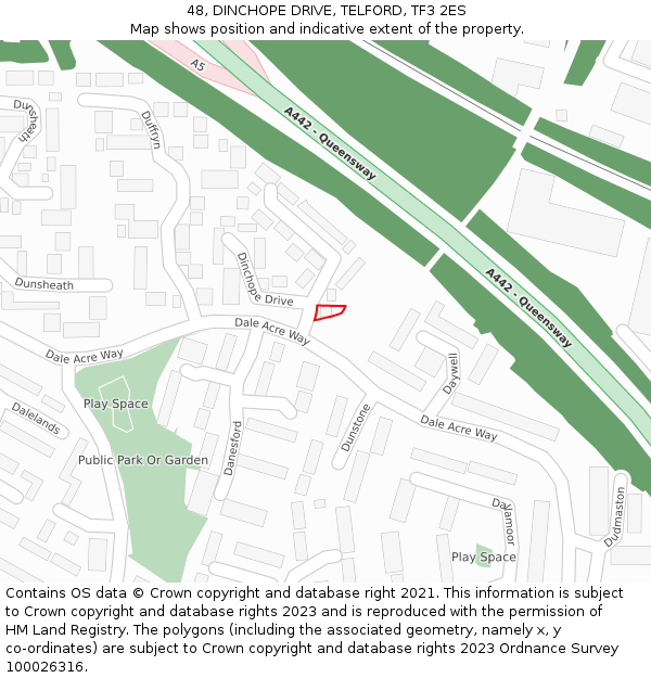 48, DINCHOPE DRIVE, TELFORD, TF3 2ES: Location map and indicative extent of plot