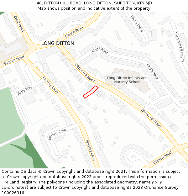 48, DITTON HILL ROAD, LONG DITTON, SURBITON, KT6 5JD: Location map and indicative extent of plot