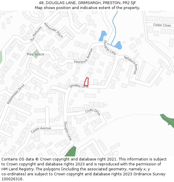 48, DOUGLAS LANE, GRIMSARGH, PRESTON, PR2 5JF: Location map and indicative extent of plot