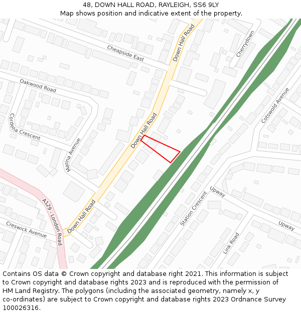 48, DOWN HALL ROAD, RAYLEIGH, SS6 9LY: Location map and indicative extent of plot