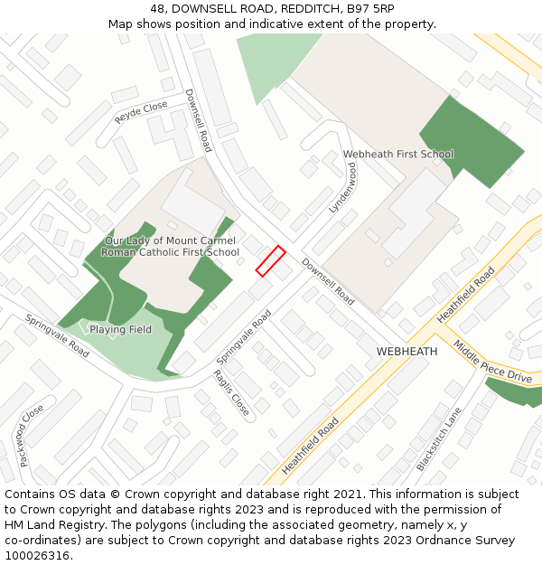 48, DOWNSELL ROAD, REDDITCH, B97 5RP: Location map and indicative extent of plot