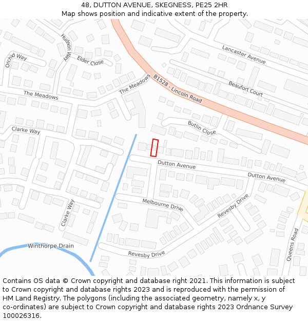 48, DUTTON AVENUE, SKEGNESS, PE25 2HR: Location map and indicative extent of plot