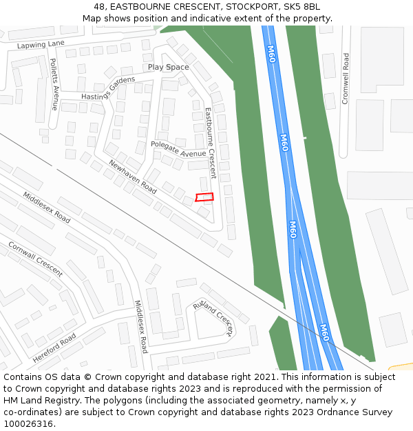 48, EASTBOURNE CRESCENT, STOCKPORT, SK5 8BL: Location map and indicative extent of plot