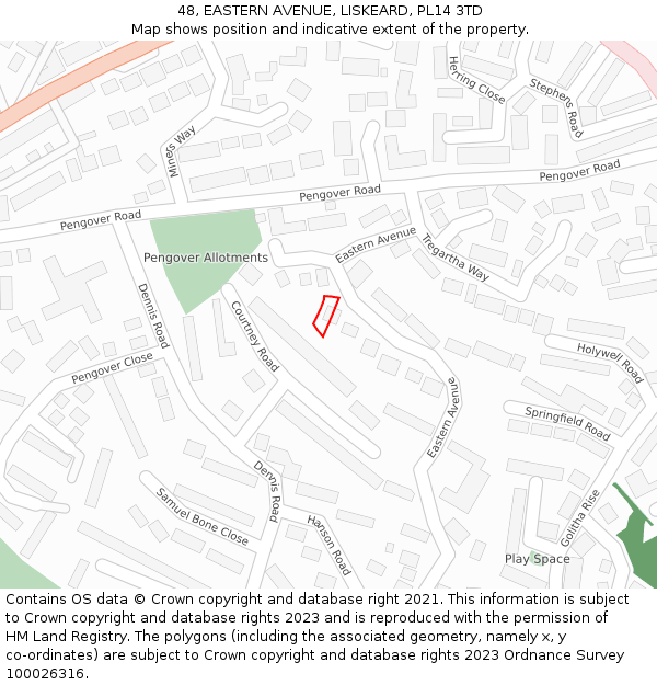 48, EASTERN AVENUE, LISKEARD, PL14 3TD: Location map and indicative extent of plot