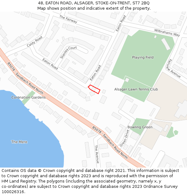 48, EATON ROAD, ALSAGER, STOKE-ON-TRENT, ST7 2BQ: Location map and indicative extent of plot
