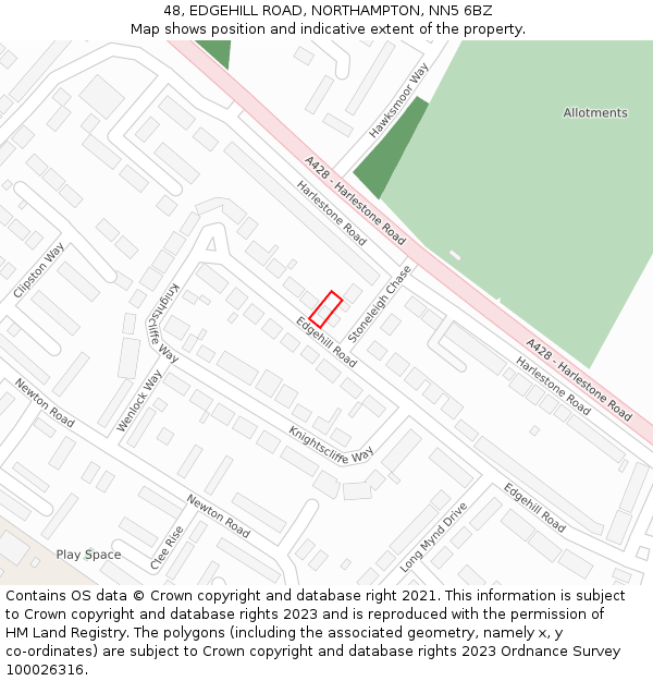 48, EDGEHILL ROAD, NORTHAMPTON, NN5 6BZ: Location map and indicative extent of plot