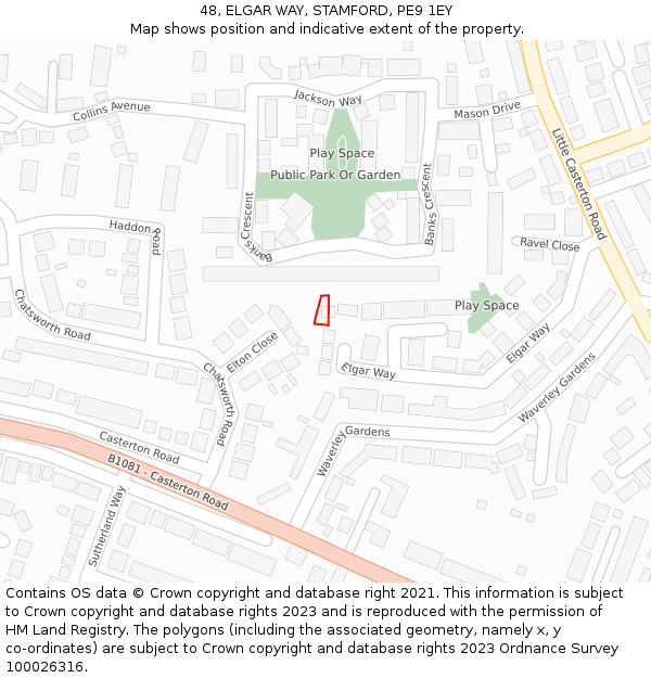 48, ELGAR WAY, STAMFORD, PE9 1EY: Location map and indicative extent of plot