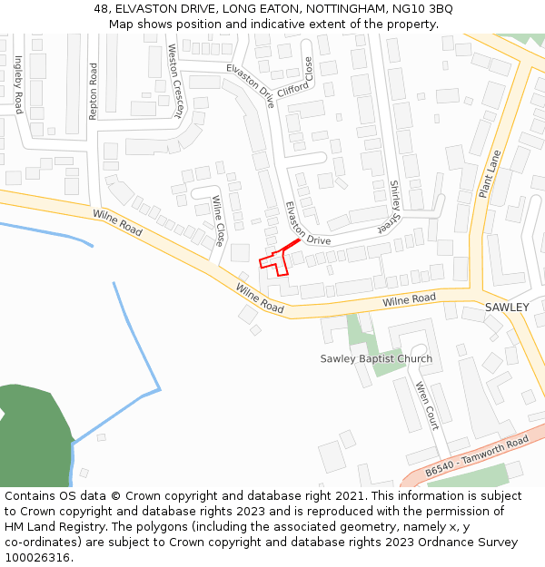48, ELVASTON DRIVE, LONG EATON, NOTTINGHAM, NG10 3BQ: Location map and indicative extent of plot