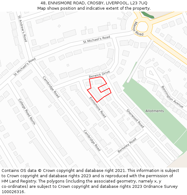 48, ENNISMORE ROAD, CROSBY, LIVERPOOL, L23 7UQ: Location map and indicative extent of plot