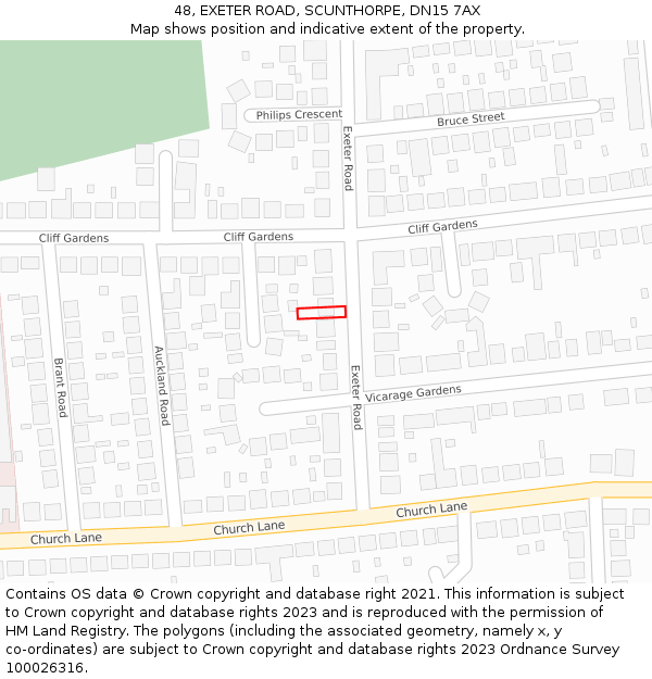 48, EXETER ROAD, SCUNTHORPE, DN15 7AX: Location map and indicative extent of plot
