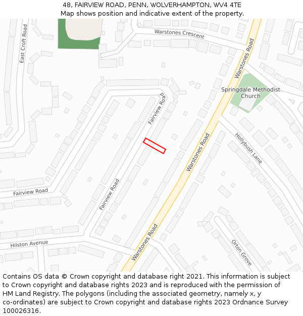 48, FAIRVIEW ROAD, PENN, WOLVERHAMPTON, WV4 4TE: Location map and indicative extent of plot