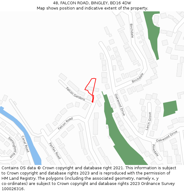 48, FALCON ROAD, BINGLEY, BD16 4DW: Location map and indicative extent of plot