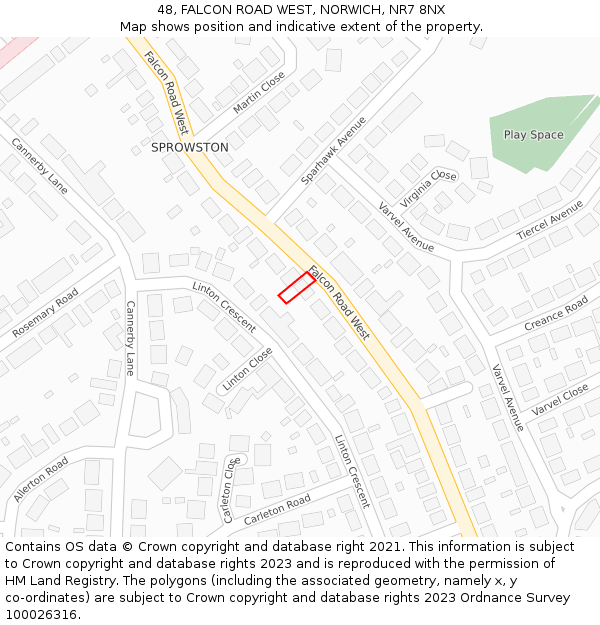 48, FALCON ROAD WEST, NORWICH, NR7 8NX: Location map and indicative extent of plot