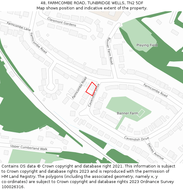 48, FARMCOMBE ROAD, TUNBRIDGE WELLS, TN2 5DF: Location map and indicative extent of plot