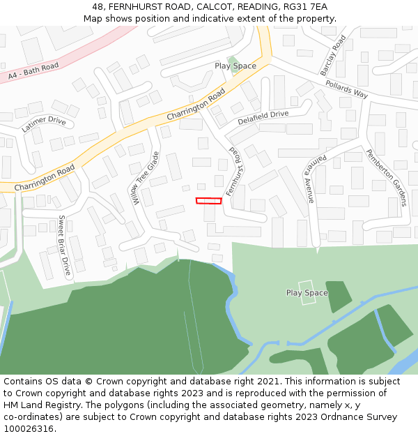 48, FERNHURST ROAD, CALCOT, READING, RG31 7EA: Location map and indicative extent of plot