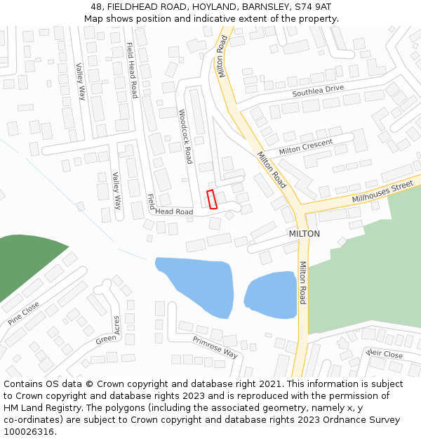 48, FIELDHEAD ROAD, HOYLAND, BARNSLEY, S74 9AT: Location map and indicative extent of plot