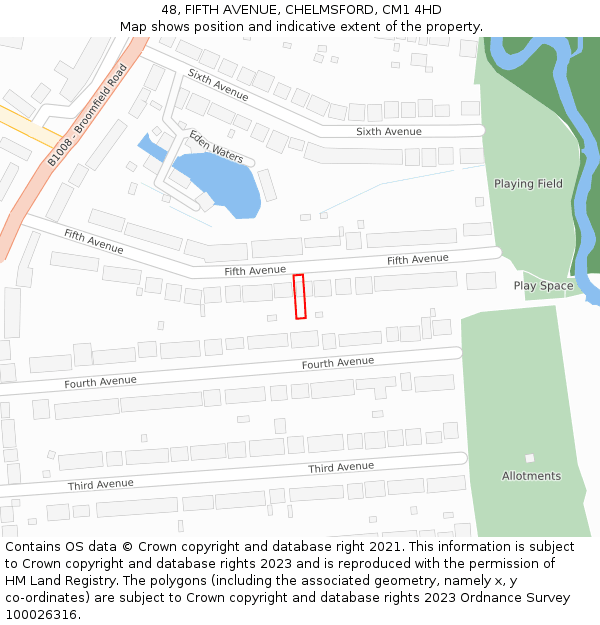48, FIFTH AVENUE, CHELMSFORD, CM1 4HD: Location map and indicative extent of plot