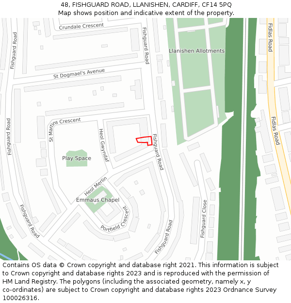 48, FISHGUARD ROAD, LLANISHEN, CARDIFF, CF14 5PQ: Location map and indicative extent of plot