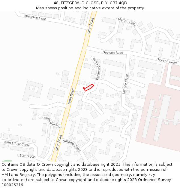 48, FITZGERALD CLOSE, ELY, CB7 4QD: Location map and indicative extent of plot