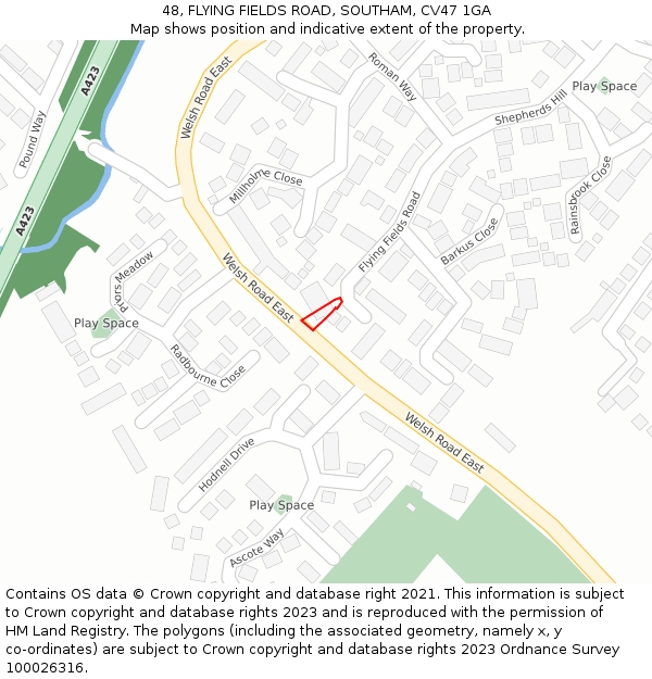 48, FLYING FIELDS ROAD, SOUTHAM, CV47 1GA: Location map and indicative extent of plot