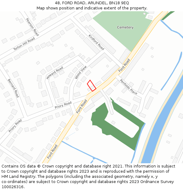 48, FORD ROAD, ARUNDEL, BN18 9EQ: Location map and indicative extent of plot