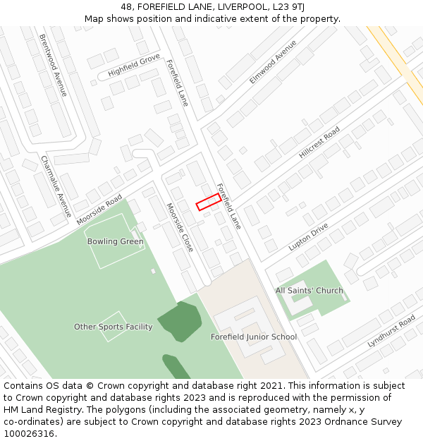 48, FOREFIELD LANE, LIVERPOOL, L23 9TJ: Location map and indicative extent of plot
