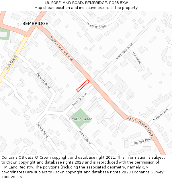 48, FORELAND ROAD, BEMBRIDGE, PO35 5XW: Location map and indicative extent of plot