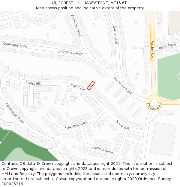 48, FOREST HILL, MAIDSTONE, ME15 6TH: Location map and indicative extent of plot