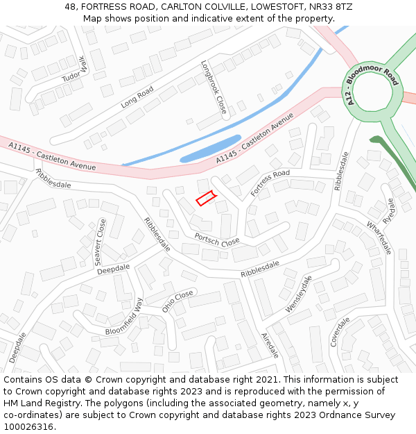 48, FORTRESS ROAD, CARLTON COLVILLE, LOWESTOFT, NR33 8TZ: Location map and indicative extent of plot
