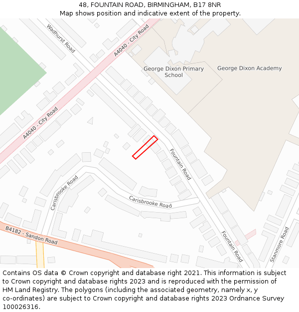 48, FOUNTAIN ROAD, BIRMINGHAM, B17 8NR: Location map and indicative extent of plot