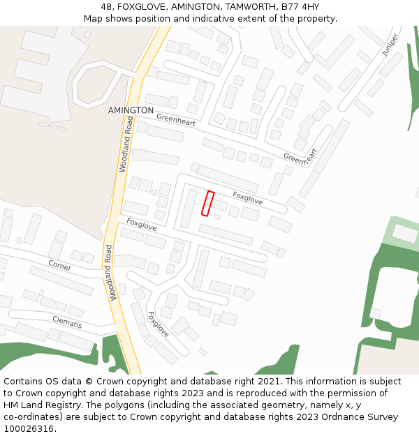 48, FOXGLOVE, AMINGTON, TAMWORTH, B77 4HY: Location map and indicative extent of plot