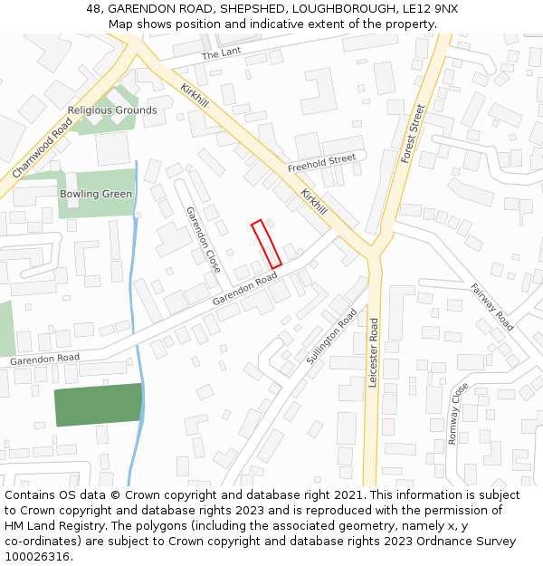 48, GARENDON ROAD, SHEPSHED, LOUGHBOROUGH, LE12 9NX: Location map and indicative extent of plot