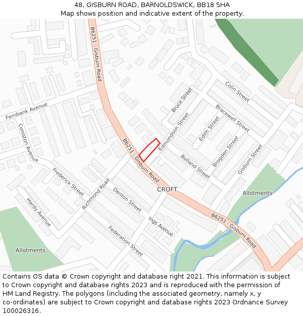48, GISBURN ROAD, BARNOLDSWICK, BB18 5HA: Location map and indicative extent of plot