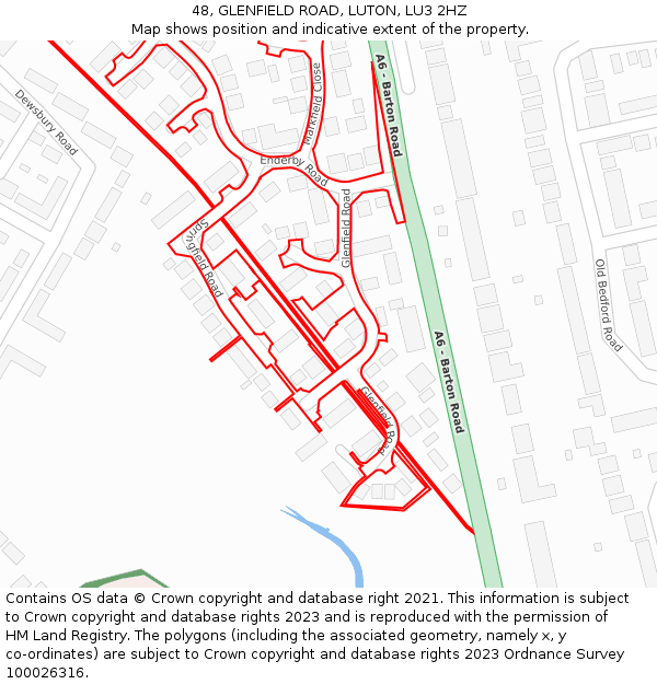 48, GLENFIELD ROAD, LUTON, LU3 2HZ: Location map and indicative extent of plot