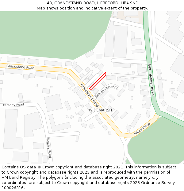 48, GRANDSTAND ROAD, HEREFORD, HR4 9NF: Location map and indicative extent of plot