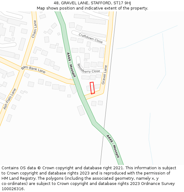 48, GRAVEL LANE, STAFFORD, ST17 9HJ: Location map and indicative extent of plot