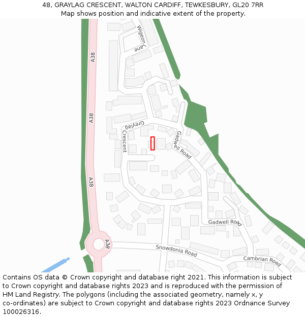 48, GRAYLAG CRESCENT, WALTON CARDIFF, TEWKESBURY, GL20 7RR: Location map and indicative extent of plot