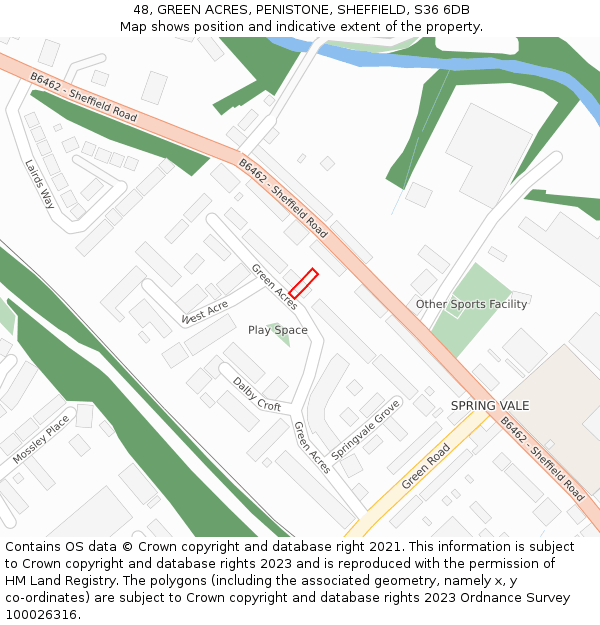 48, GREEN ACRES, PENISTONE, SHEFFIELD, S36 6DB: Location map and indicative extent of plot