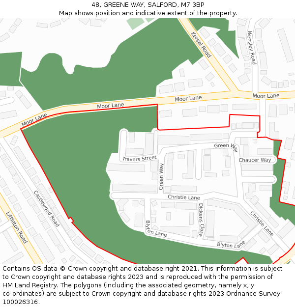 48, GREENE WAY, SALFORD, M7 3BP: Location map and indicative extent of plot